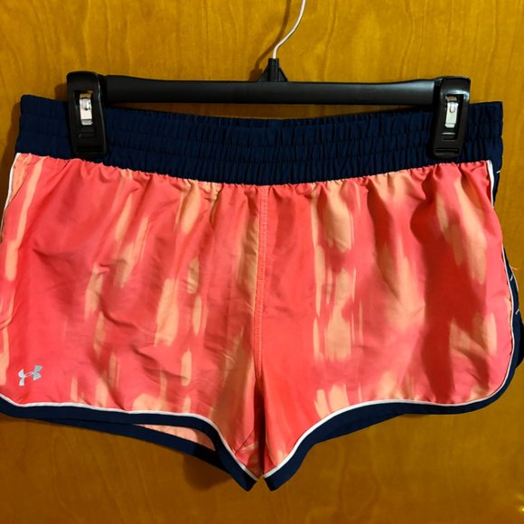 Under Armour Semi-Fitted Orange Blue Running Shorts with Drawstring heatgear - Picture 3 of 9